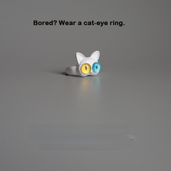 White Big-Eyed Cat Ring