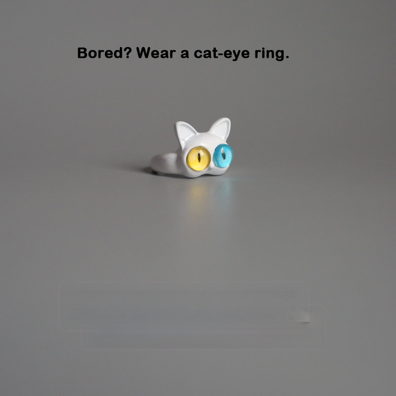 White Big-Eyed Cat Ring