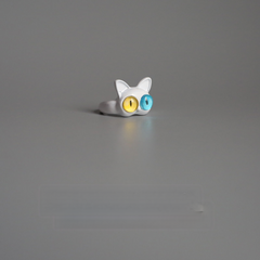 White Big-Eyed Cat Ring