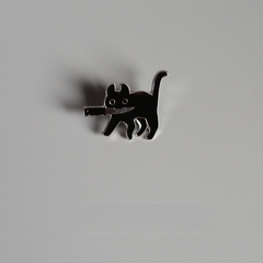 Black Cat Holding Knife Brooch