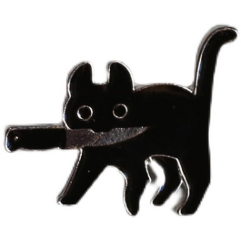 Black Cat Holding Knife Brooch